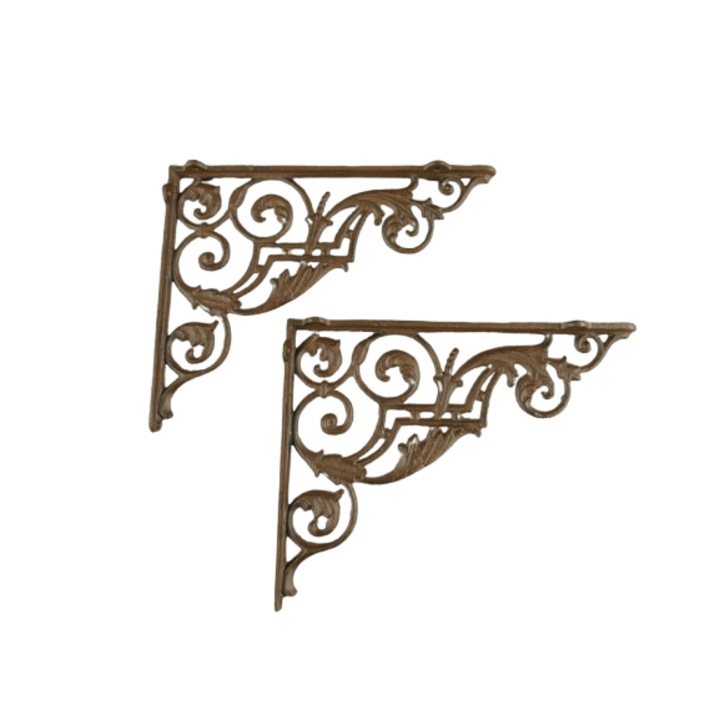 Suporturi pentru raft din fonta, maro, set 2 bucati, L 35 x 27 cm