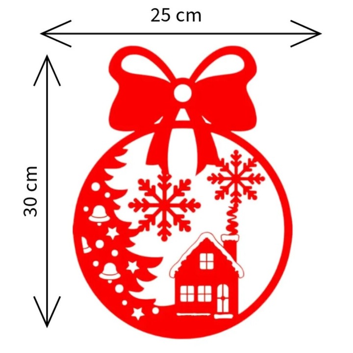 Autó-, ablak- és fali díszmatrica, karácsonyi földgömb modell, 30 cm x 30 cm méretben