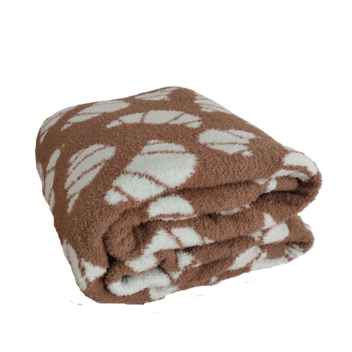 Patura pufoasa, Poliester, 180x200cm, Maro/Alb