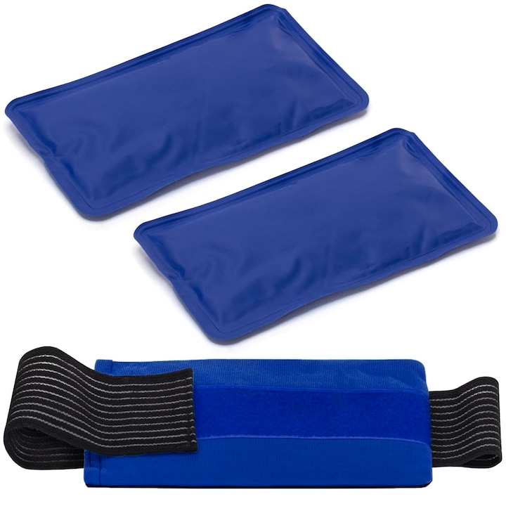 Set 2 Compresa cu gel calde si reci, Hggzeg, Cu curea de confort reglabila, Reutilizabila, Pentru kinetoterapie si ameliorarea durerilor de fractura, artrite, entorse, Textil, Albastru