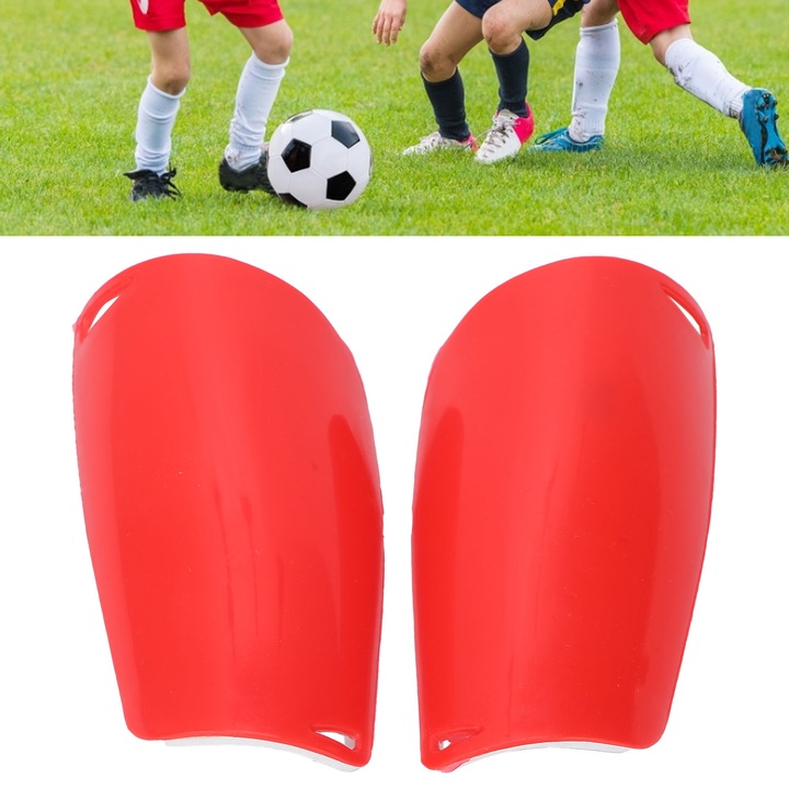 Jormftte sípcsontvédők, műanyag, 12.5x7cm, futballhoz, könnyű, légáteresztő, piros