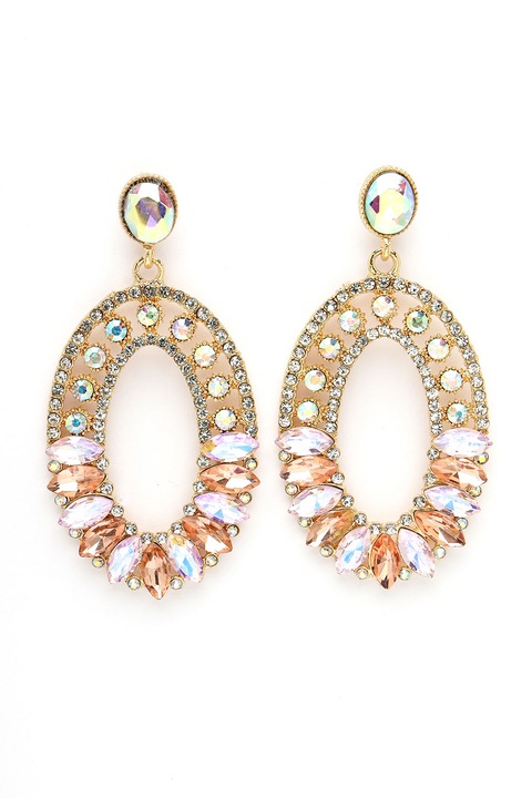 AVANT-GARDE PARIS, Cercei drop cu cristale, Auriu, Portocaliu pal, Argintiu