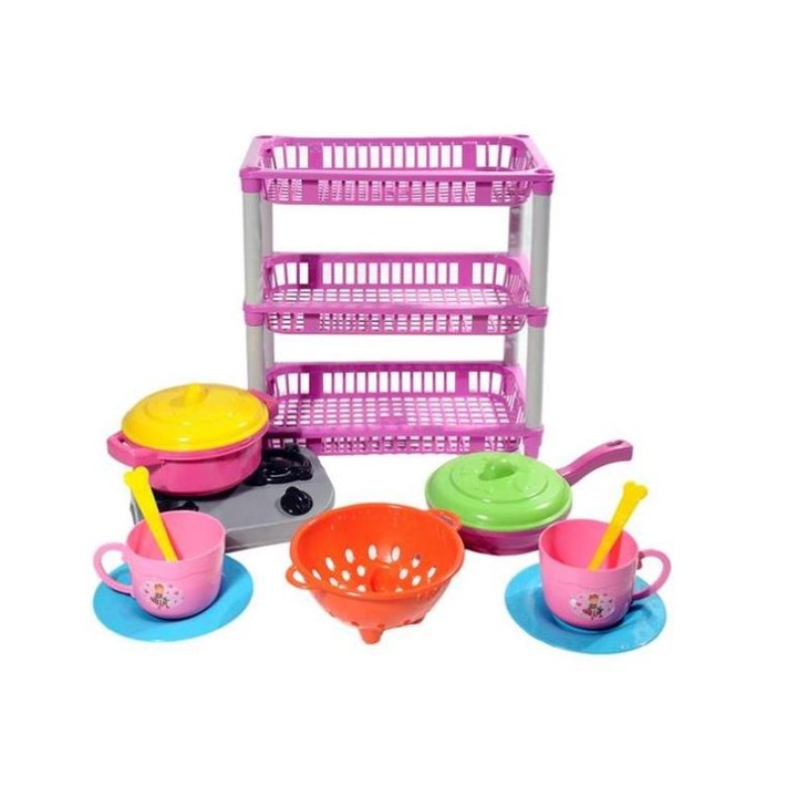 Set bucatarie, 3 rafturi si accesorii, 13 piese, Best Toys