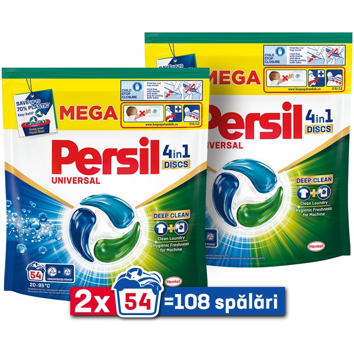 Пакет 2 x Капсули за пране Persil Universal Deep Clean 4in1, 2 x 54 диска, 108 пранета