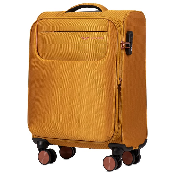 Куфар Wings Tern, полиестер, 67 см, разтегателен, 4 двойни колела, шифър, златисто