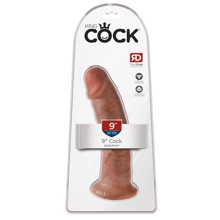 Реалистичен вибратор с ръкохватка, King Cock, 24см, тъмен цвят, PVC