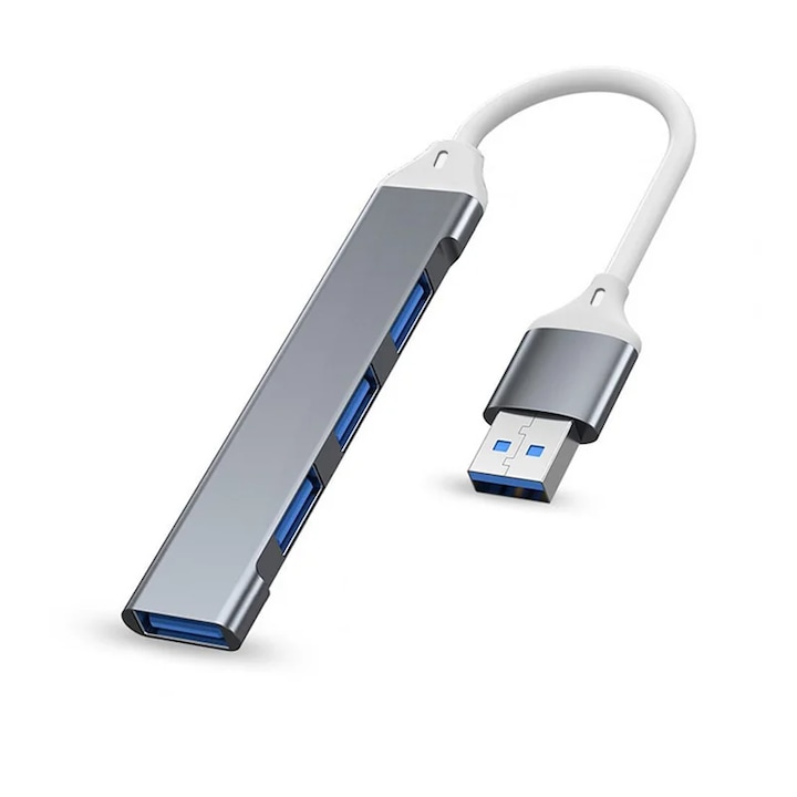 USB хъб, 4 в 1, USB 3.0 OTG адаптер за докинг станция за телефон, Компютър, Лаптоп, USB-A, Сив