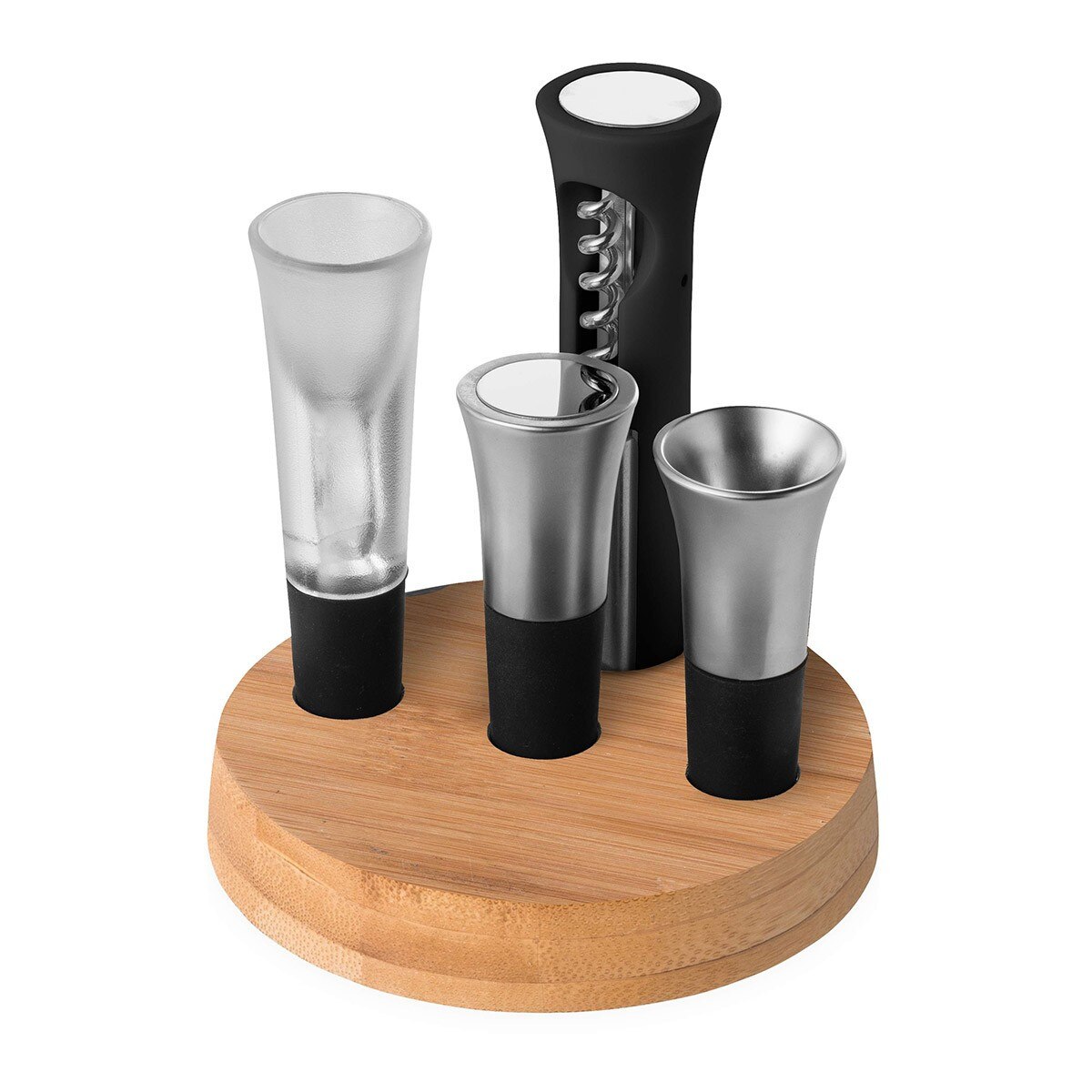 Set accesorii vin 4 piese pe suport din bambus