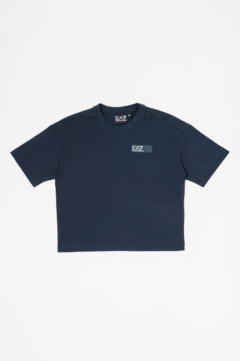 EA7, Tricou de bumbac cu decolteu la baza gatului, Albastru inchis, 160 CM
