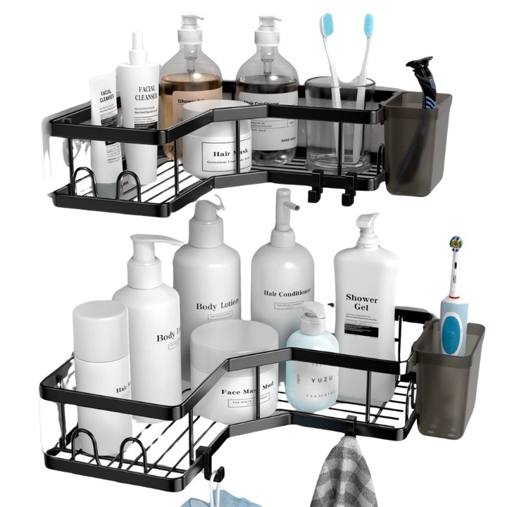 Комплект от 2 рафта, Mindblower, ъглов, изработен от стомана, универсален и модерен, ергономичен и компактен дизайн, идеален за ефективно използване на пространството, подходящ за кухня, баня, всекидневна или дори офис