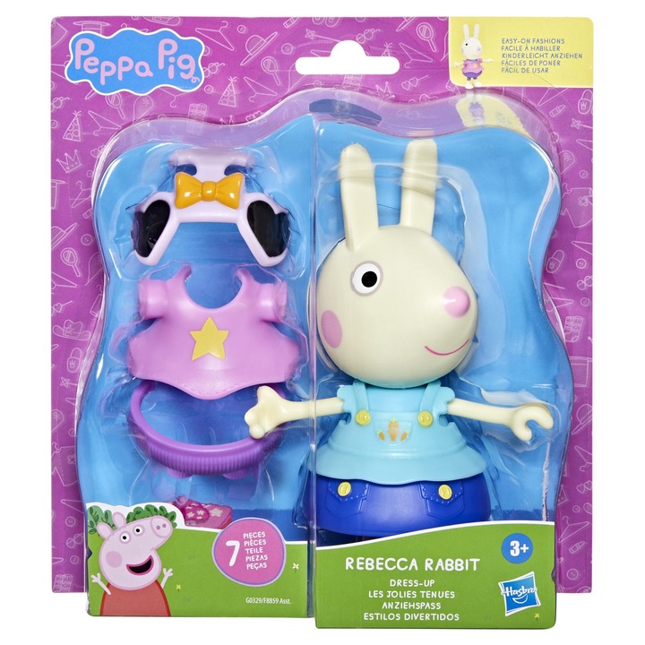 Figurina Peppa Pig - Iepurasul Rebecca, cu accesorii vestimentare, 15 cm