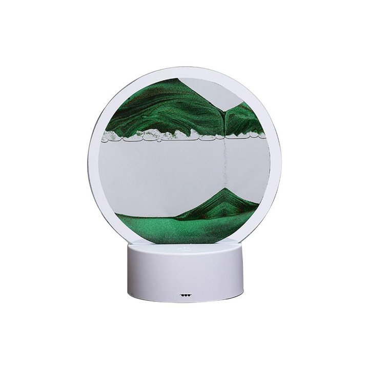 Lampa decorativa tip clepsidra, cu nisip miscator, baza RGB, telecomanda, alimentare USB sau baterii, EMATTERIO®, 20cm, verde
