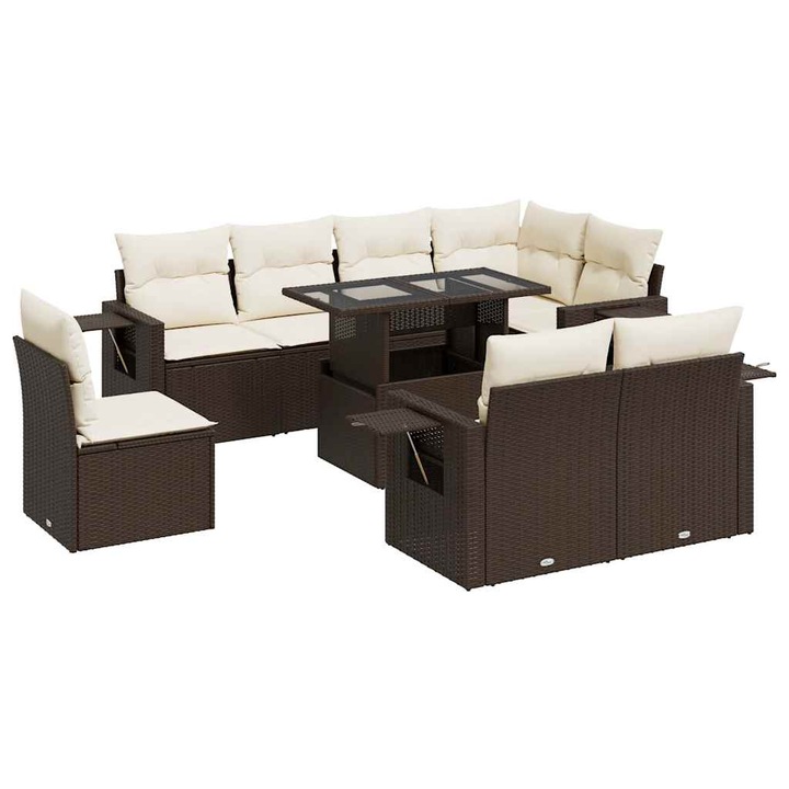 vidaXL 9 részes barna polyrattan kerti ülőgarnitúra párnákkal 3326504