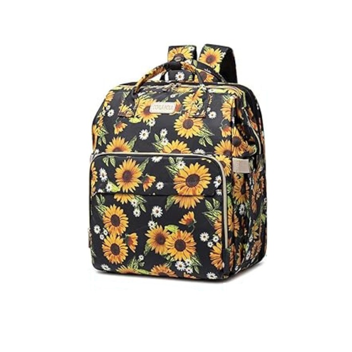 Többfunkciós babatáska, COALA HOLA, kiságy funkcióval, pelenkázáshoz, nagy kapacitású, Napraforgó modell