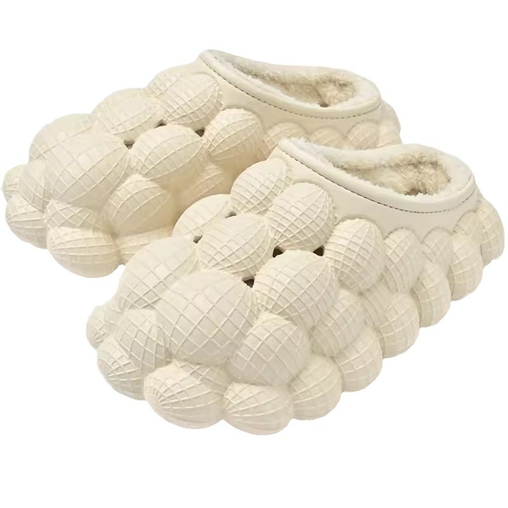 Slapi cu blana pentru femei si barbati, crem, Crem, 37-38