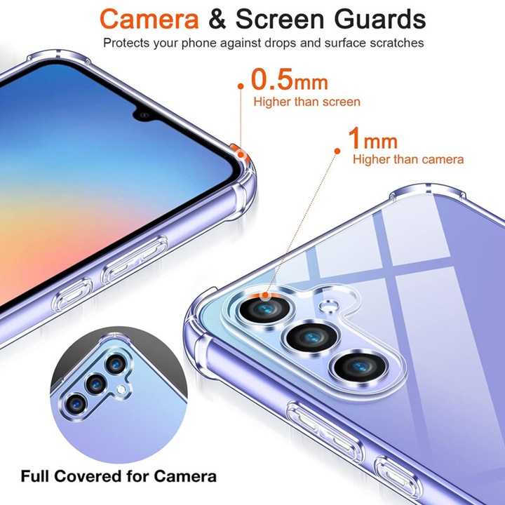 Husa Compatibila Cu Samsung Galaxy A05s, Anti Shock 1.5MM, Transparent, Rezistenta La Socuri, Protectie Camera, Margini ridicate pentru protectia ecranului, Atlas