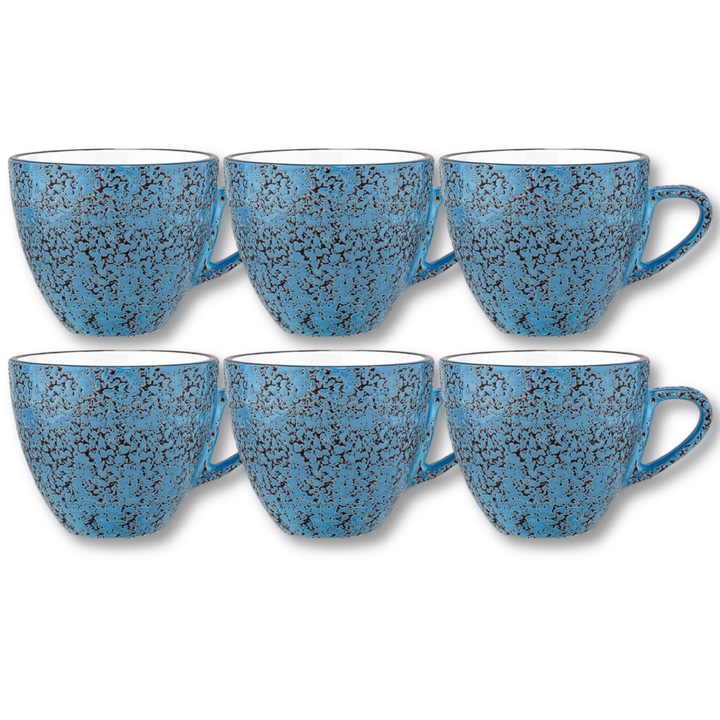 Set cesti cafea lux, Portelan, Albastru, 75 ml, 6x Ceasca elegante, cesti espresso, cafea, Colorboom, Wilmax England