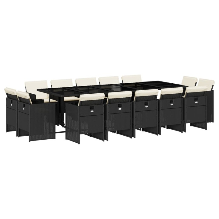 Set mobilier de gradina cu perne vidaXL, 15 piese, negru, poliratan, 46.6 kg 3210690