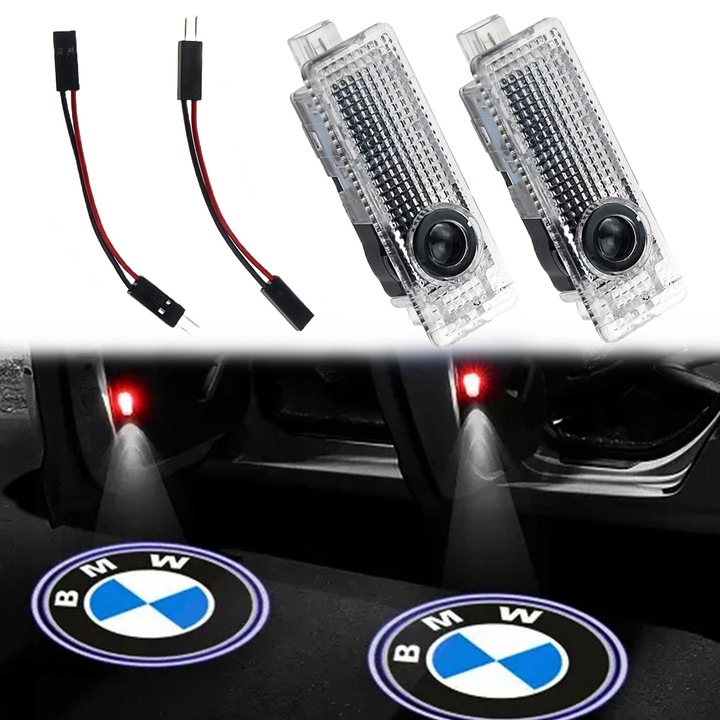 Set 2 proiectoare logo “BMW”, Puepoul, Lumina LED pentru usa, Holograma auto, Proiectie HD, comutator inteligent cu senzor, negru