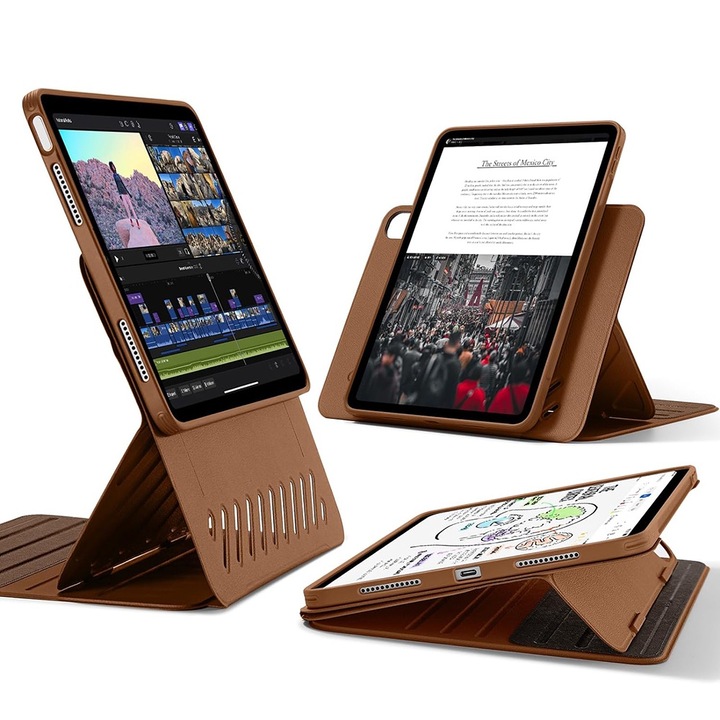 Husa Cu Grad Ridicat de Protectie pentru iPad Air 4 2020/Air 5 2022/Air 11 2024, Petite Tuds, Shift Magnetic, Q49, Thermoresistant plastic, Maro Intens