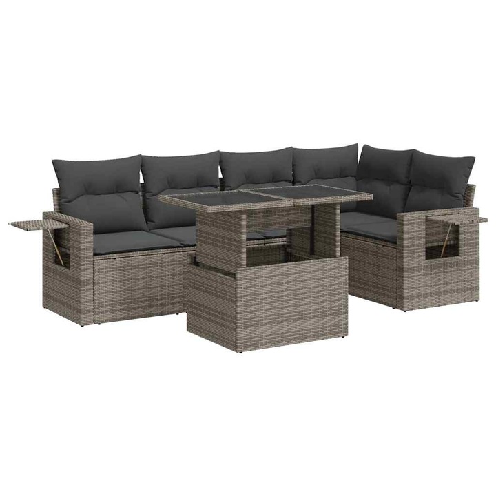 Set mobilier gradina cu perne vidaXL, 6 piese, gri, poliratan, 3326481