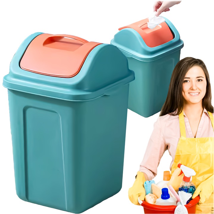 Cos de gunoi practic cu capac basculant de 10L pentru bucatarie, baie si birou