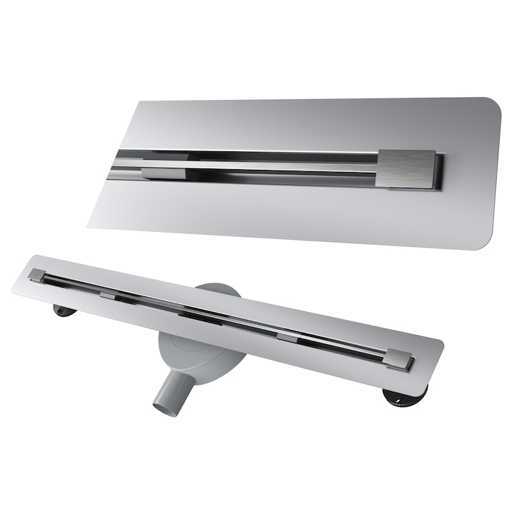 Rigola de dus Granitan Luno 70cm, otel inoxidabil, panou dublu, reversibil, cu montaj sub placa, sifon integrat, instalare rapida, solutie moderna pentru baie walk-in, design minimalist, scurgere liniara performanta, set complet, durabilita