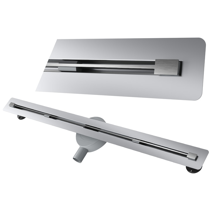 Rigola de dus Granitan Luno 100 cm, otel inoxidabil, panou reversibil pentru placare cu gresie sau gratar, set complet de montaj inclus, sifon detasabil, instalare ultra-joasa 77 mm, design modern si elegant, ideala pentru dusuri walk-in