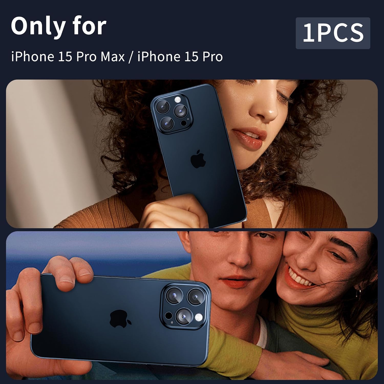 Carcasa Metalica Mata cu Folie din Sticla Securizata pentru Protectia Camerelor Foto, Compatibil iPhone 15 Pro si iPhone 15 Pro Max, Black Titanium