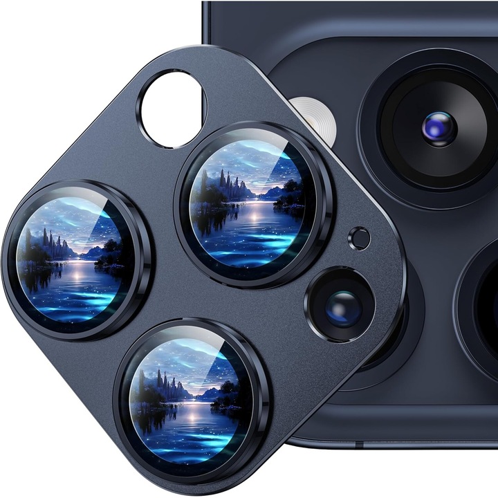 Протектор за камерата, съвместим с iPhone 15 Pro и iPhone 15 Pro Max, матиран, метал, blue titanium