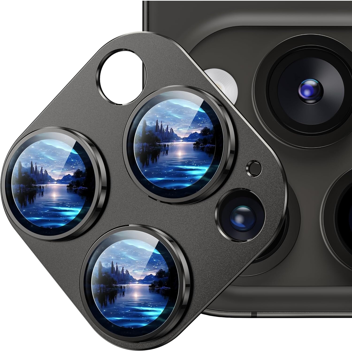 Carcasa Metalica Mata cu Folie din Sticla Securizata pentru Protectia Camerelor Foto, Compatibil iPhone 15 Pro si iPhone 15 Pro Max, Black Titanium