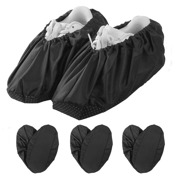 3 perechi, huse impermeabile reutilizabile, antiderapante pentru incaltaminte, marime universala, negre, 31x13cm
