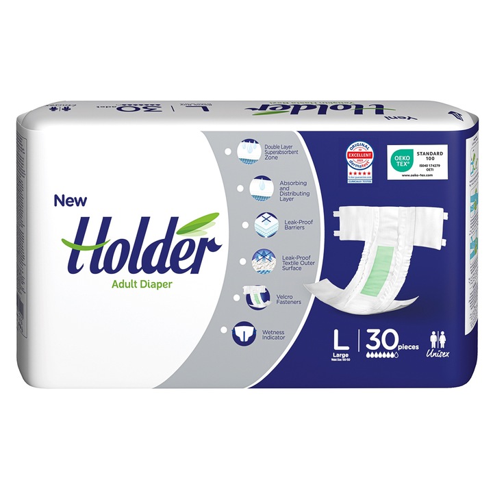 Scutece adulti Holder, marimea L, talie 100-150 cm, 30 buc