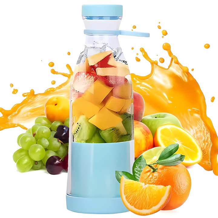 Blender Portabil GREATON Cu Incarcare USB, 2 Lame Inox – Albastru