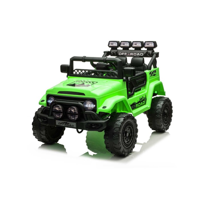 Masinuta electrica OFF-ROAD pentru copii CLIMBER verde 12v 4 motoare cu telecomanda 2.4G, roti cauciuc, scaun piele