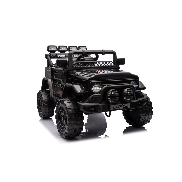 Masina electrica OFF-ROAD pentru copii CLIMBER NEGRU 12v 4 motoare cu control parental 2.4G, roti cauciuc, scaun piele