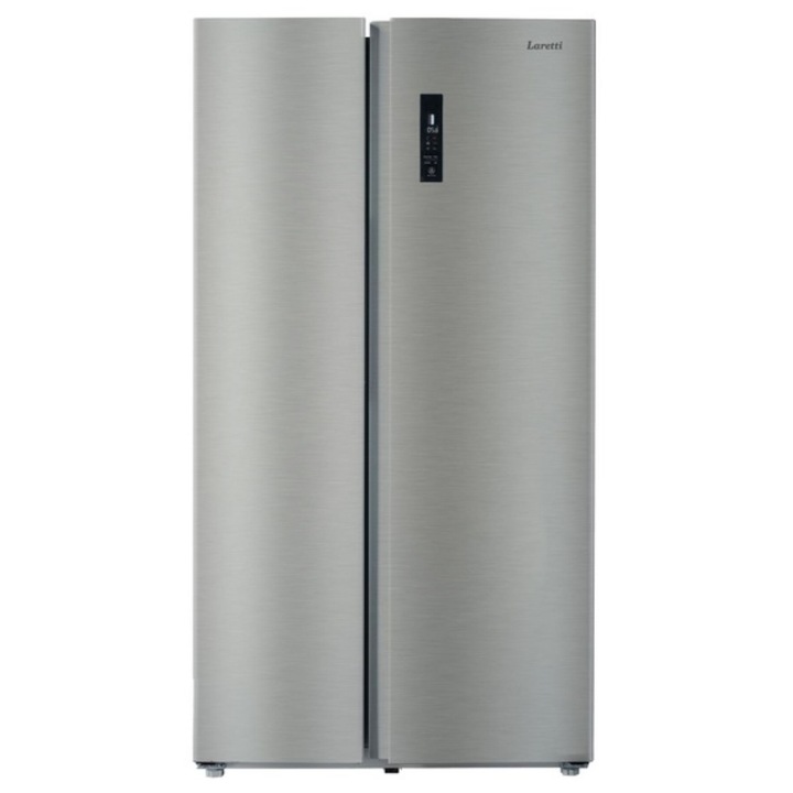 Side by Side Laretti LR-CF1764W, 230W, 562L, Clasa E, No frost, H 186 cm, Nivel de zgomot 40 dBA, Agent frigorific R600a, Argintiu