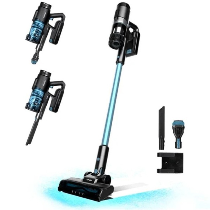 Aspirator vertical 3 in 1 Cecotec Rockstar 1500 Ray Free 09940, putere 215W, 25.2V Li-Ion, 12kPa, autonomie 45min, rezervor 500 ml, Albastru/Negru