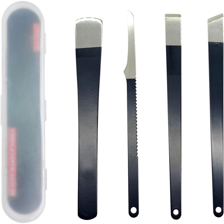 Rozsdamentes acél manikűr és pedikűr eszköz készlet, lábápoláshoz, fekete, 4 db