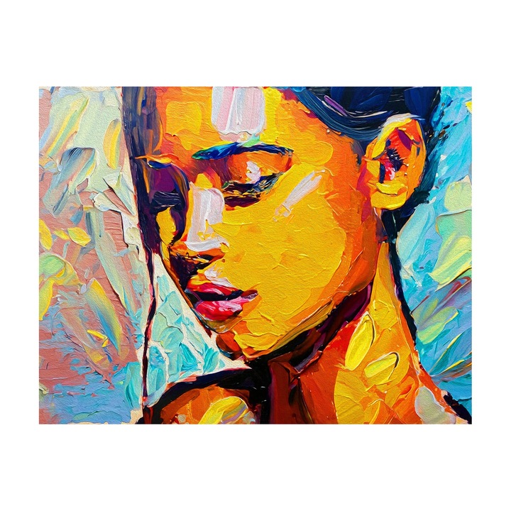 Vászonfestmény Modern absztrakt portré 9979, vászon 360g fa kereten 80cm x 100cm, Nappali, Hálószoba