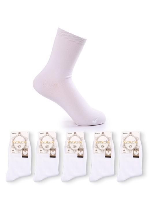 Комплект от 5 чифта дамски чорапи, Aura.via, памук, бели, Бял, 38-41