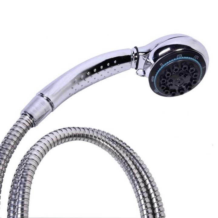 Set Antbro® cap de dus cu flux reglabil si furtun de lungime 1.5m, din metal de culoare argintie