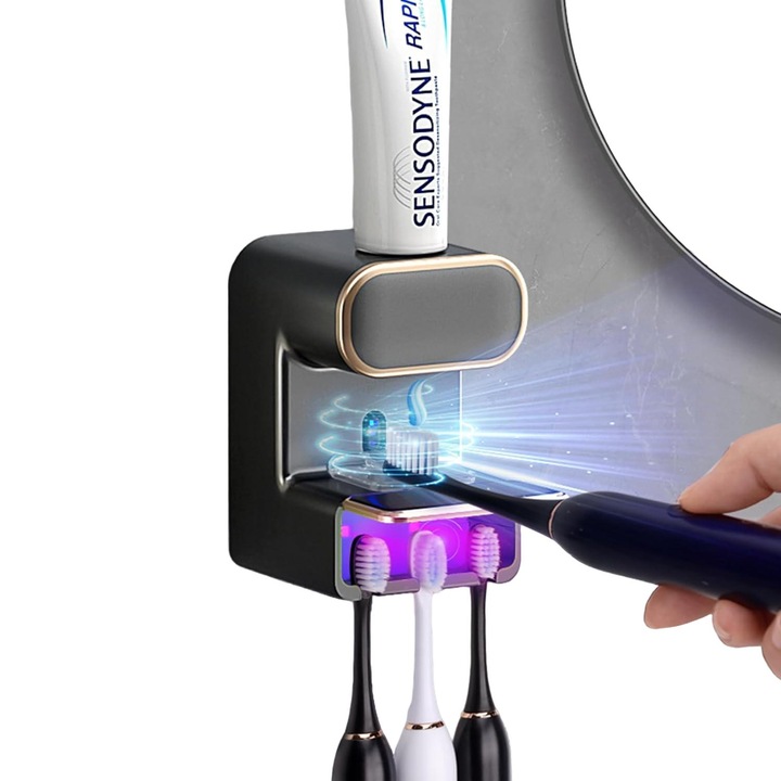 Automata fogkrém adagoló, LYCENXI, érzékelővel, fekete, 3 fogkeféhez