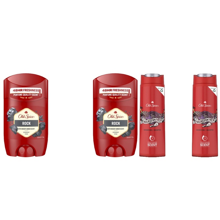 Szett 4x Old Spice Variety Bundle, 2x Antiperspirant Stick 50ml Rock, 2x Shower Gel 400ml Nightpanther, All Day Fresh, Intense Fresh Fragrance, Anti-white folding, élénkítő, hosszan tartó frissesség, 48 órás védelem