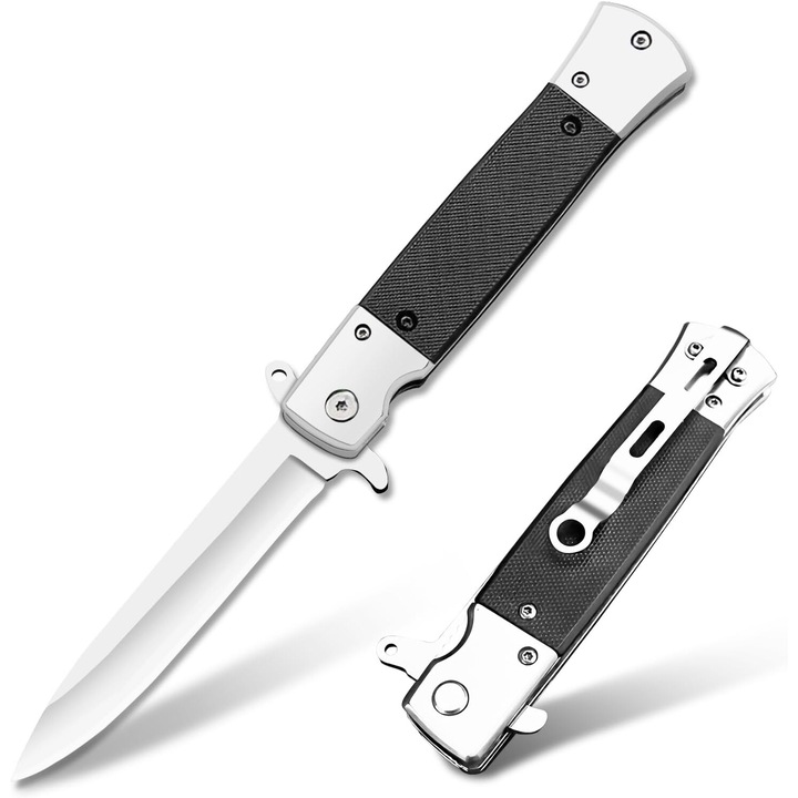 Briceag cu Deschidere Manuala, Pentru Camping, Maner Anti Alunecare, Prindere Curea, Din Otel, 21.5 cm, Gri Cu Negru, Dalimag