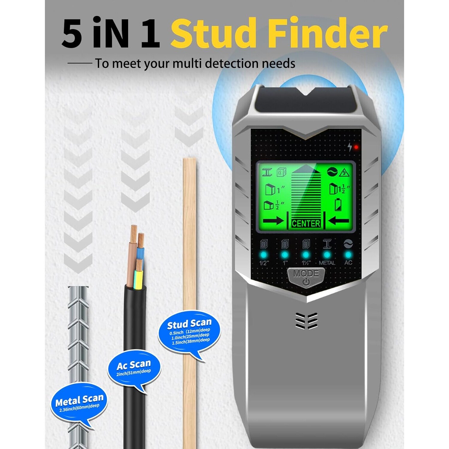 Detector cabluri electrice 5 in 1, Excitat®, 5 moduri de scanare ...