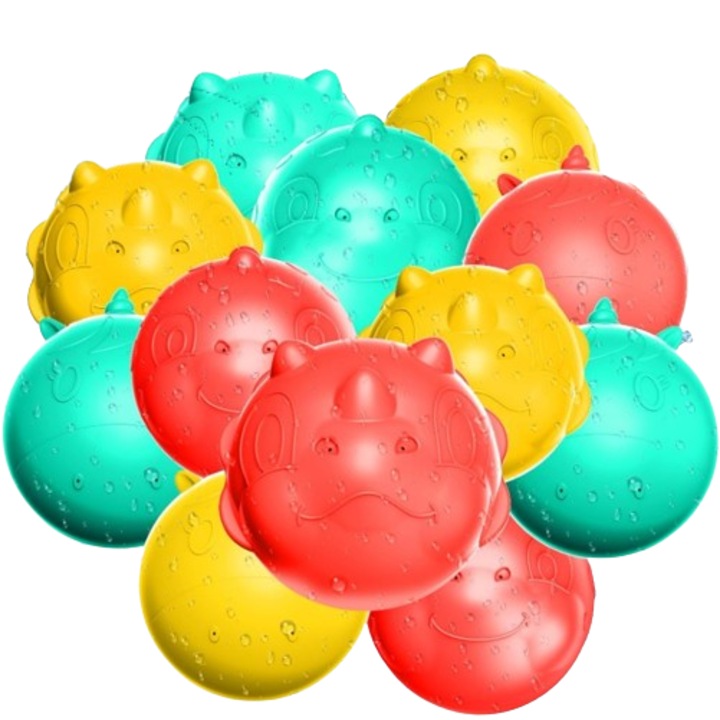 Set de 12 Baloane cu apa reutilizabile, Terramus, din silicon, cu sac de plasa, multicolor