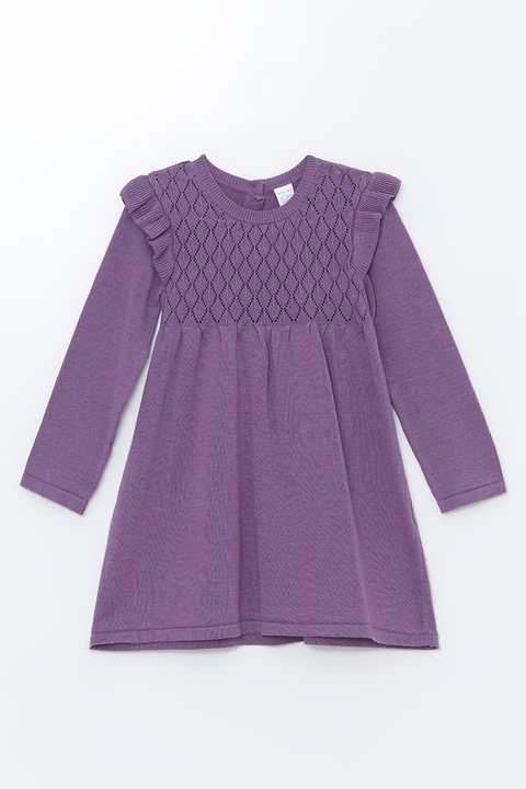 LC WAIKIKI, Rochie tricotata cu umeri cu volane, Violet, 86-92 CM