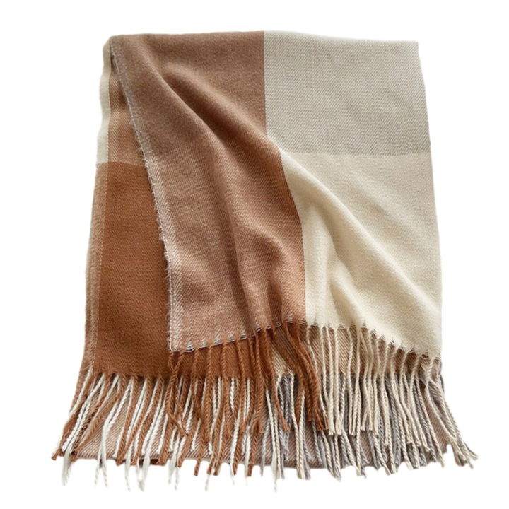 Esarfa dama calduroasa din acril si bumbac, burgundy, 200x70cm, model tartan