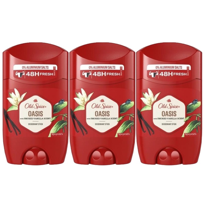 Set 3 x Old Spice Antiperspirant Stick 50ml Oasis, All Day Fresh, Intense Fresh Fragrance, Anti-urme albe, revirgorant, prospetime de durata, protectie 48h